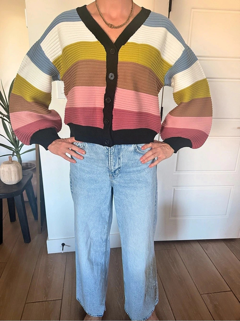Industry Striped Cardigan in Blue & Pink XL Like New